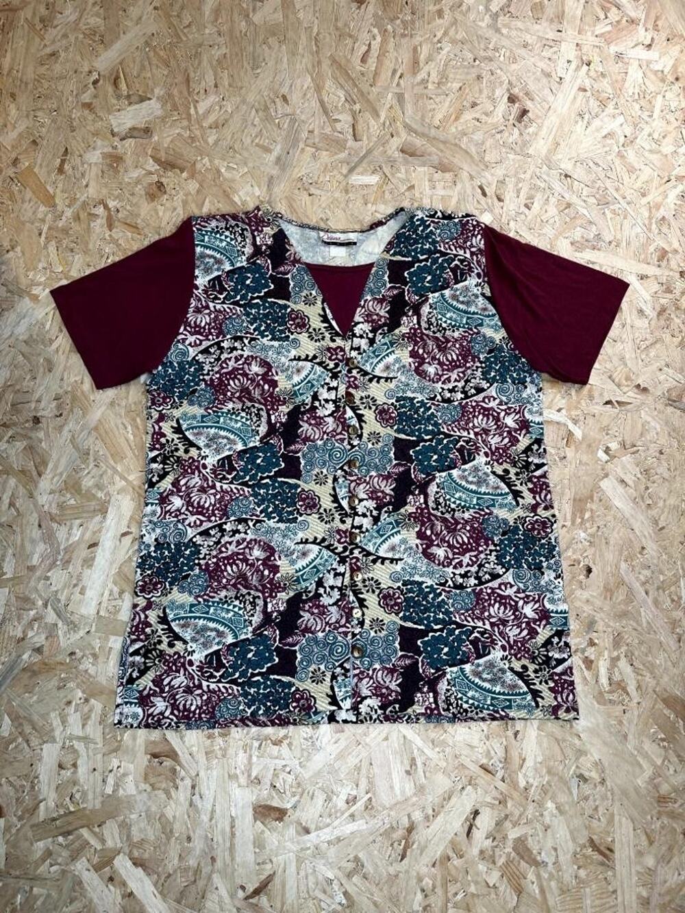 Diana Marco Vintage Womens Size 18 Blouse Top Faux Layered Floral Paisley Knit